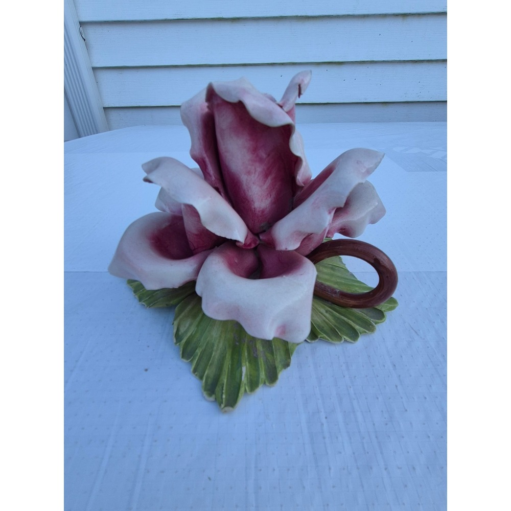 Capodimonte Porcelain Rose Figurine Pink Flower Made in Italy Vintage Decor